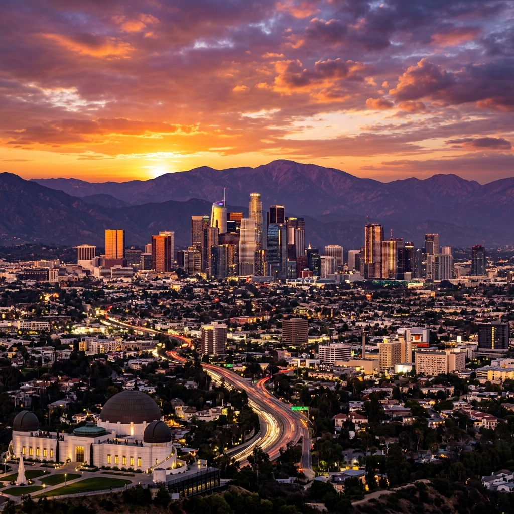 Los Angeles skyline at sunset